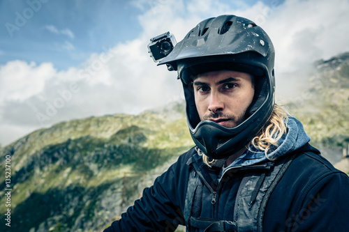 Mountainbiker With Actioncam On Helmet © nullplus