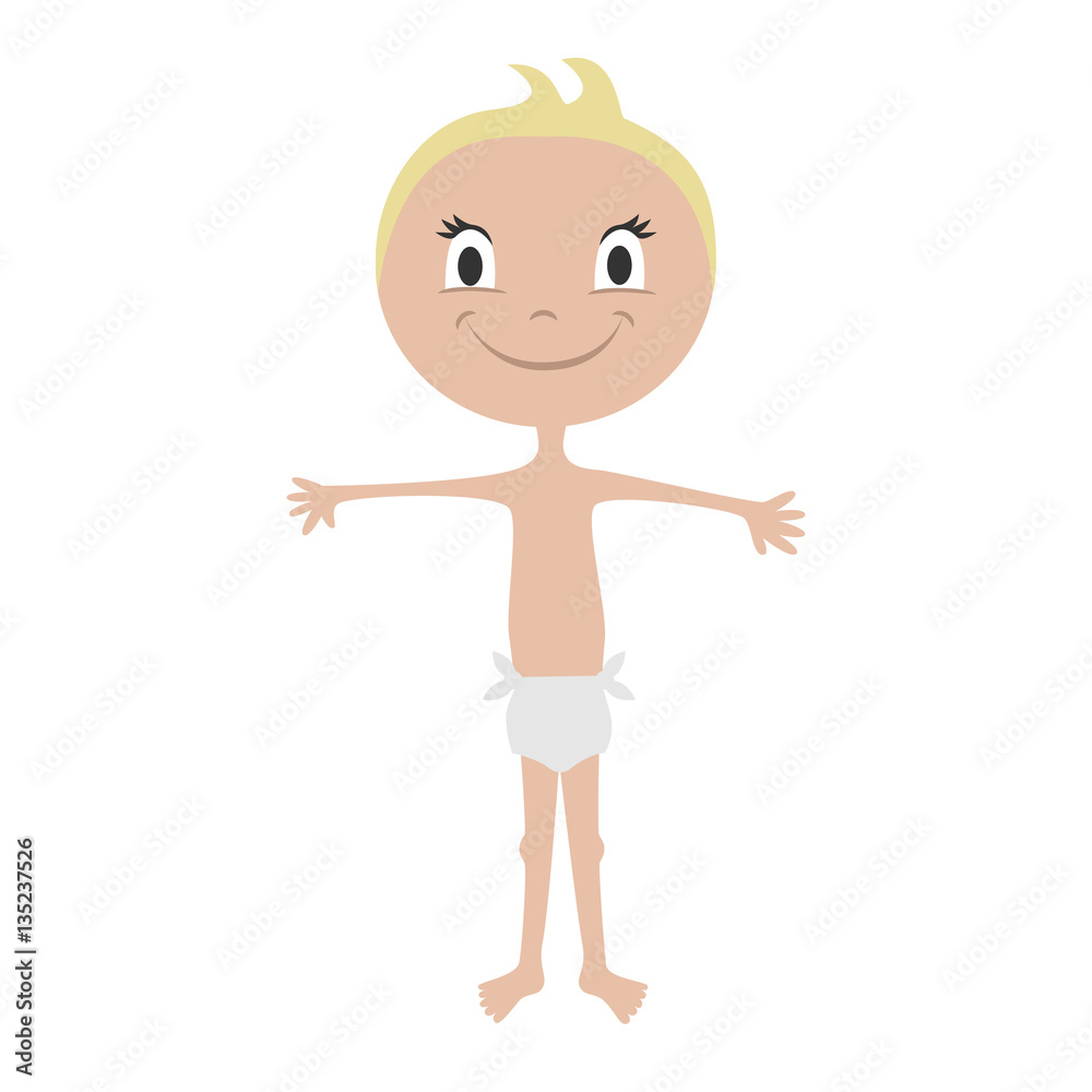 Cartoon baby happy in diaper, vector