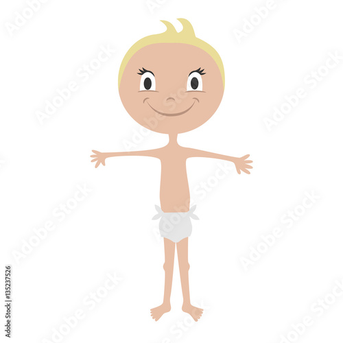 Cartoon baby happy in diaper, vector