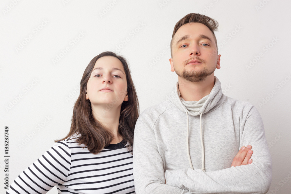 young couple in love arrogant looking forward. young couple in love arrogant looking forward.