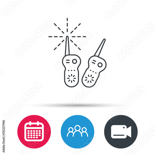 Baby monitor icon. Nanny for newborn sign. Radio set symbol. Group of people, video cam and calendar icons. Vector