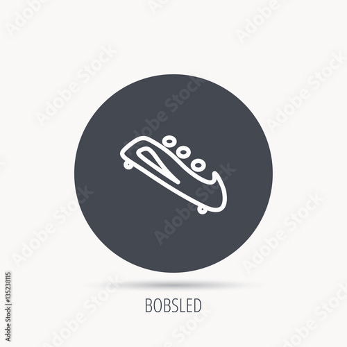Bobsleigh icon. Three-seater bobsled sign. Professional winter sport symbol. Round web button with flat icon. Vector