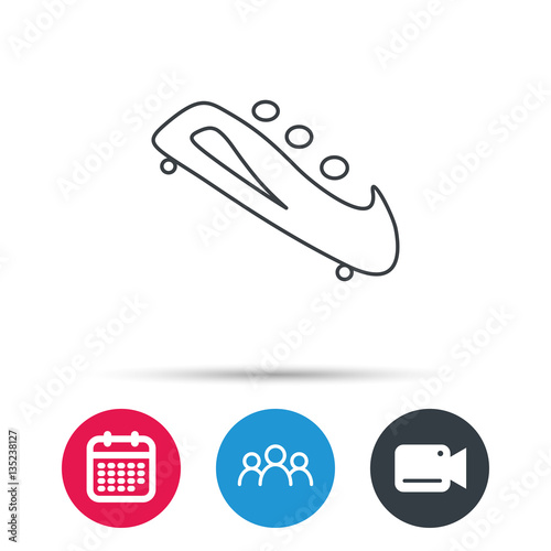 Bobsleigh icon. Three-seater bobsled sign. Professional winter sport symbol. Group of people, video cam and calendar icons. Vector