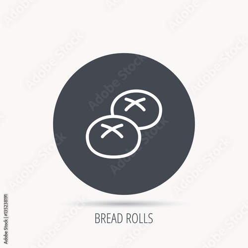 Bread rolls or buns icon. Natural food sign. Bakery symbol. Round web button with flat icon. Vector