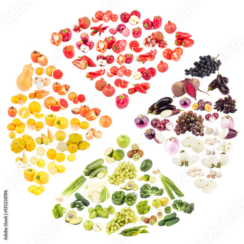 Fototapeta Naklejka Na Ścianę i Meble -  Different fruits and vegetables in the round shape