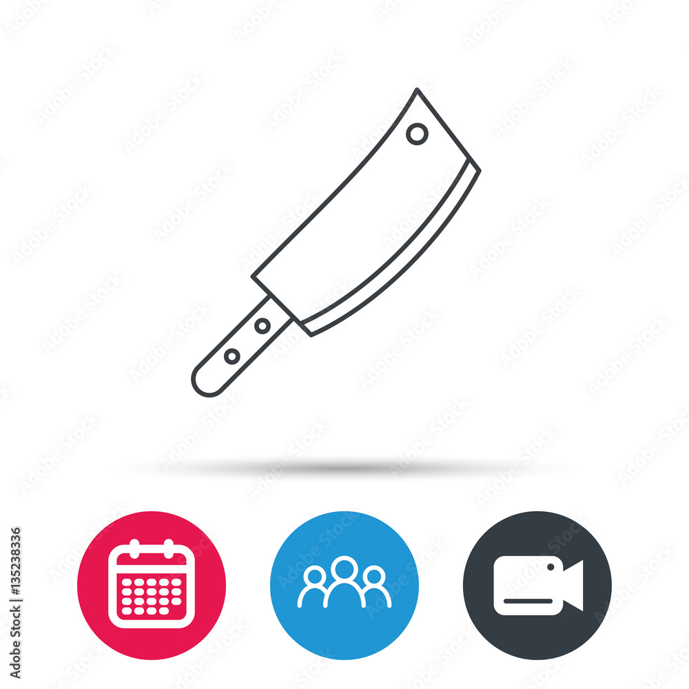 Butcher knife icon. Kitchen chef tool sign. Group of people, video cam and calendar icons. Vector Butcher knife icon. Kitchen chef tool sign. Group of people, video cam and calendar icons. Vector