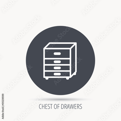 Chest of drawers icon. Interior commode sign. Round web button with flat icon. Vector