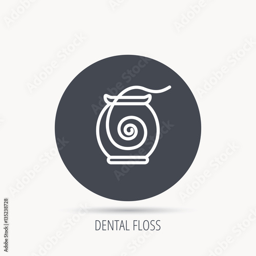 Dental floss icon. Teeth cleaning sign. Oral hygiene symbol. Round web button with flat icon. Vector