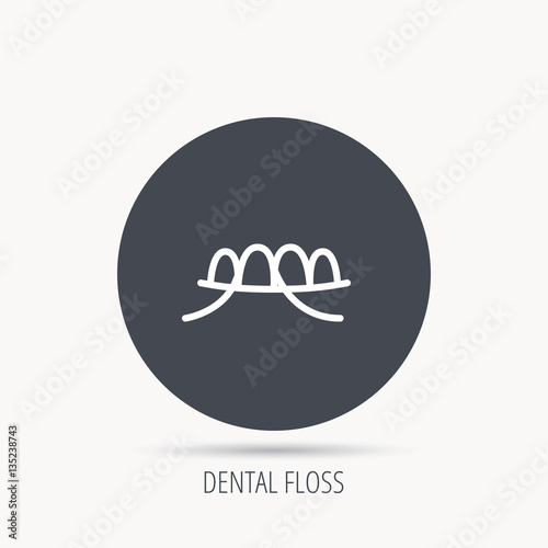 Dental floss icon. Teeth cleaning sign. Oral hygiene symbol. Round web button with flat icon. Vector