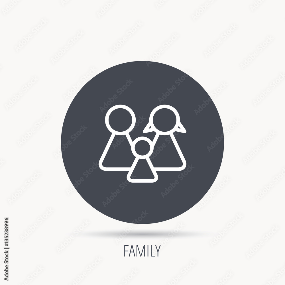 Family icon. Male, female and child sign. Round web button with flat icon. Vector Family icon. Male, female and child sign. Round web button with flat icon. Vector