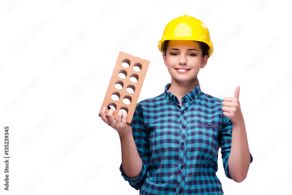 Young woman in industrial concept isolated on white