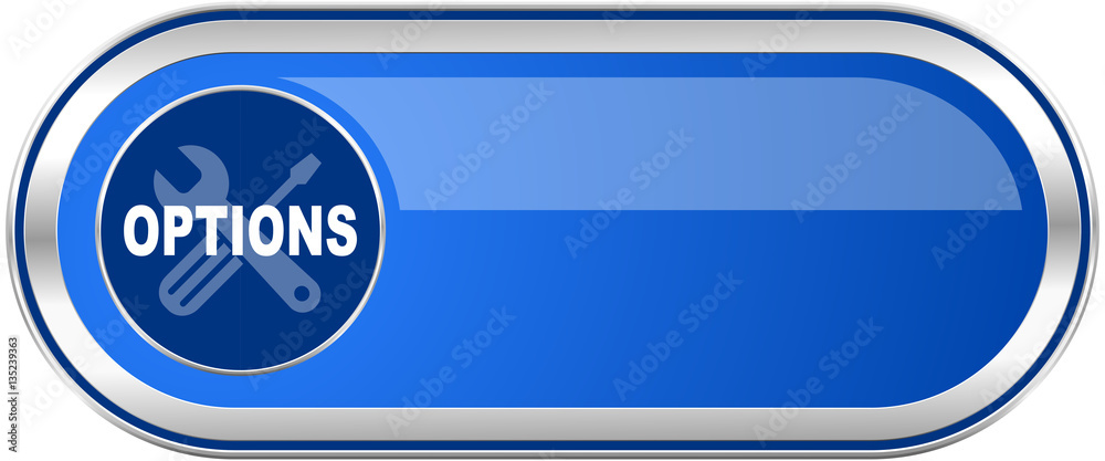Options long blue web and mobile apps banner isolated on white background. Options long blue web and mobile apps banner isolated on white background.