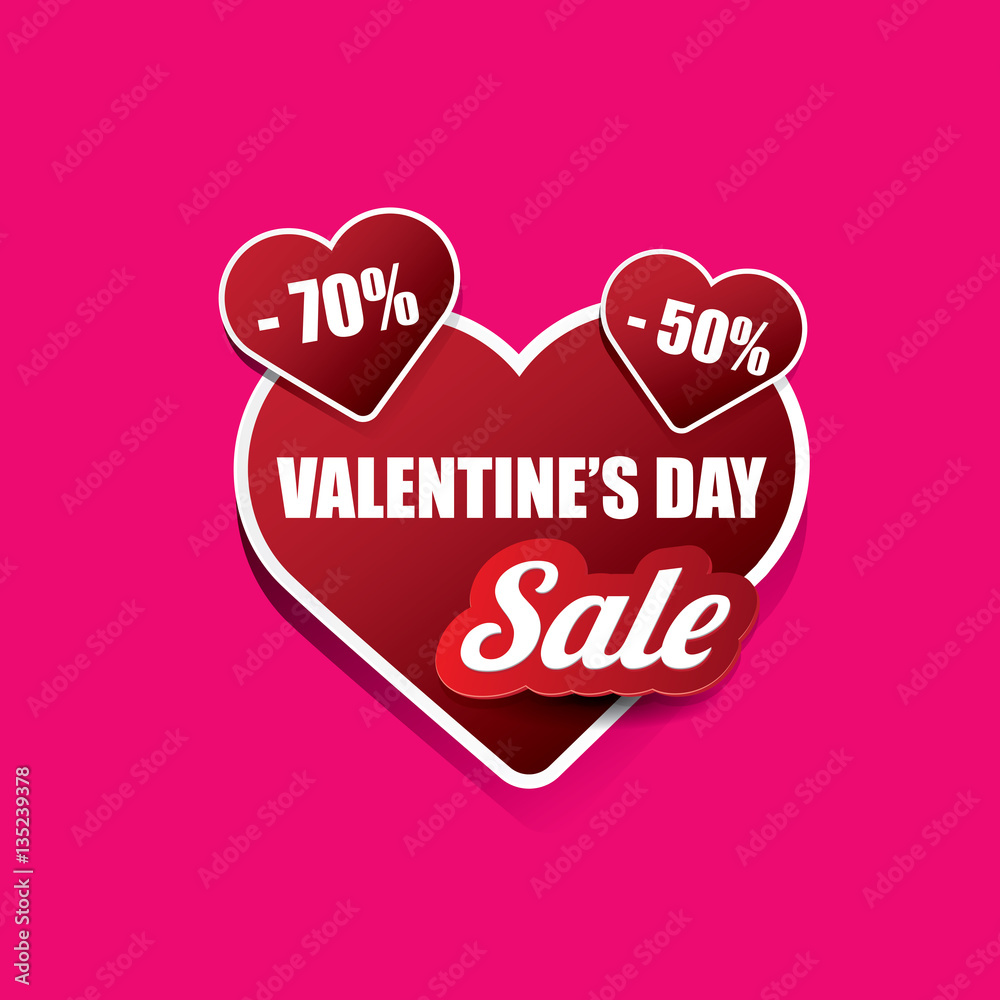 Valentines day heart sale tag isolated on pink