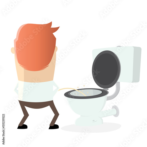 man peeing on the toilet seat
