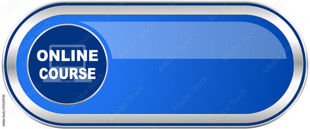 Online course long blue web and mobile apps banner isolated on white background. Online course long blue web and mobile apps banner isolated on white background.