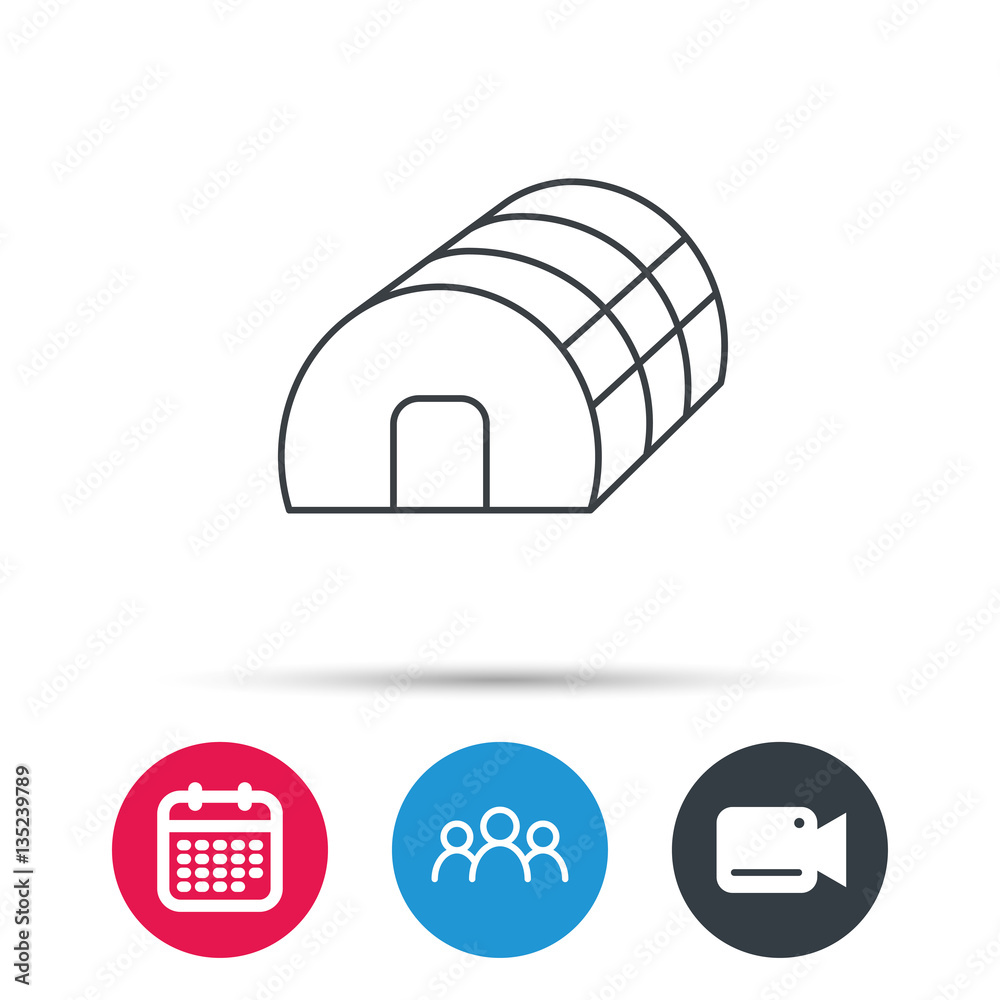 Greenhouse complex icon. Hothouse building sign. Warm house symbol. Group of people, video cam and calendar icons. Vector Greenhouse complex icon. Hothouse building sign. Warm house symbol. Group of people, video cam and calendar icons. Vector