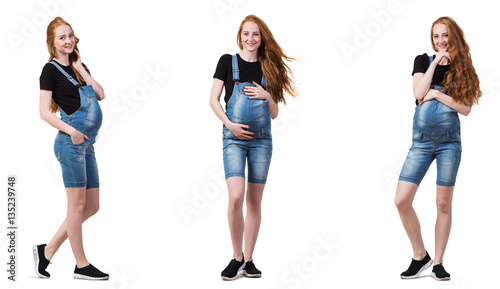 Pregnant woman in composite image isolated on white