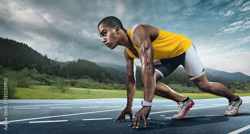 Plakat Sport. Runner on the start.