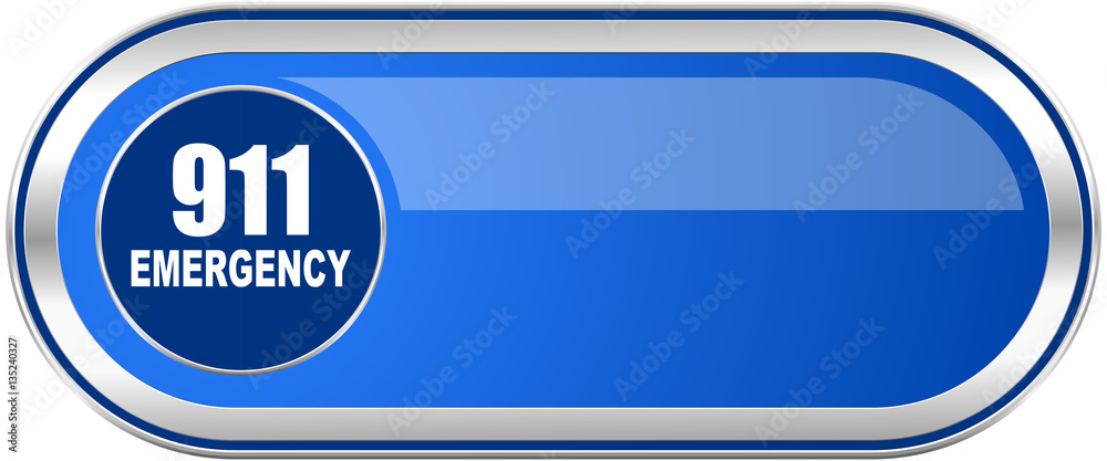 Number emergency 911 long blue web and mobile apps banner isolated on white background. Number emergency 911 long blue web and mobile apps banner isolated on white background.