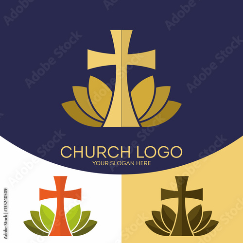 Church logo. Christian symbols. The cross of Jesus Christ, and graphic elements