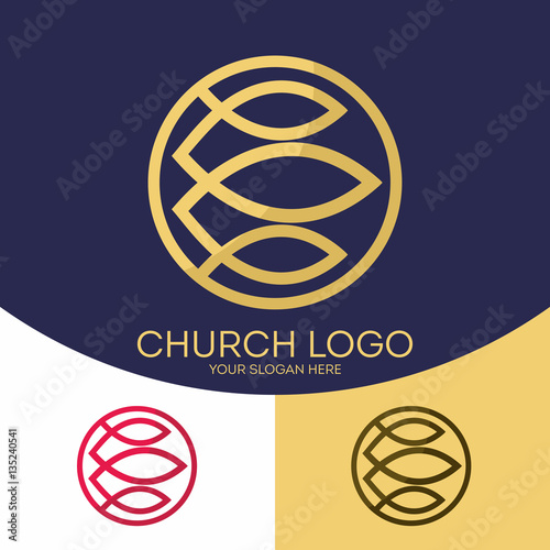 Church logo. Christian symbols. Fish - a symbol of Jesus Christ and those who believe in the Father and Son and Holy Spirit
