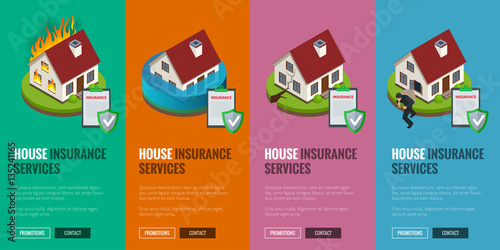 House insurance business service isometric icons template. Vector illustration. Can be used for workflow layout, banner, diagram, number options, web design, timeline, infographics.