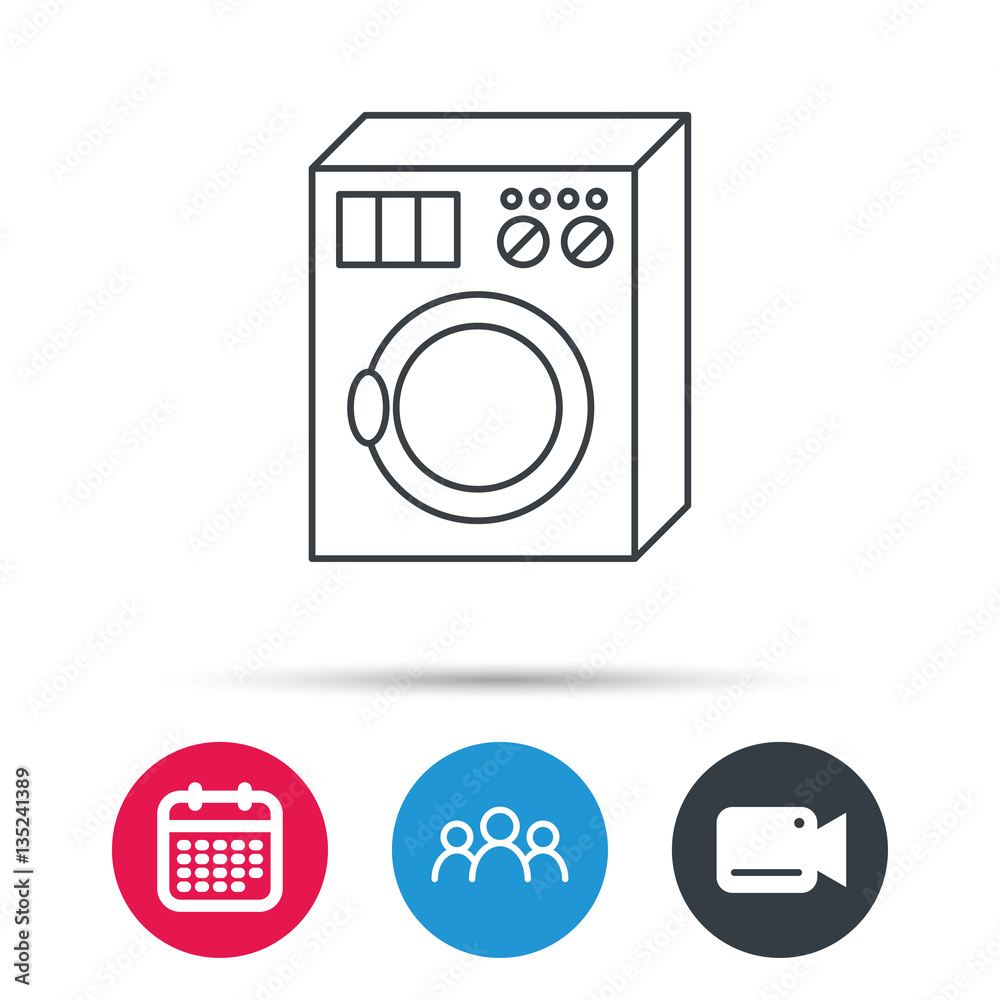 Washing machine icon. Washer sign. Group of people, video cam and calendar icons. Vector Washing machine icon. Washer sign. Group of people, video cam and calendar icons. Vector