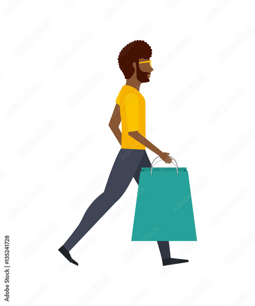 man walking with shopping bags over white background. colorful design. vector illustration