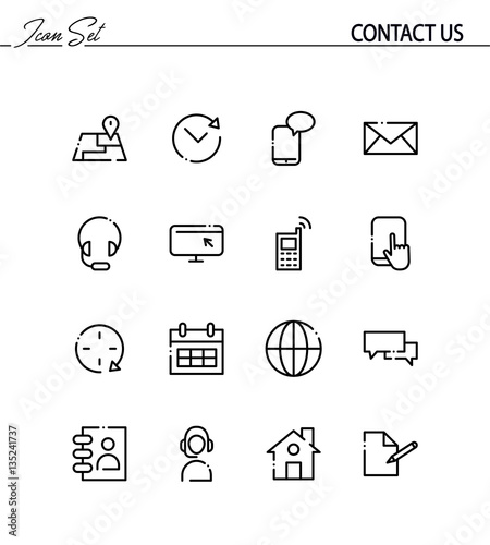 Contact us flat icon set. 