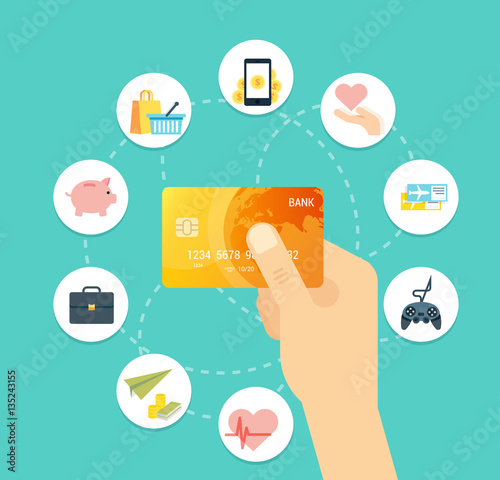 Golden Credit card vector illustration. Creative concept for sites, web banners, printed materials, infographics.