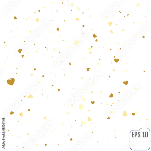 Gold Heart shaped confetti. Design layout template. Vector illus