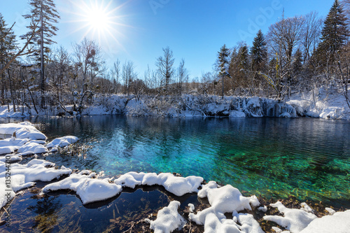 Vászonkép Beautiful view of plitvice lakes national park during winter