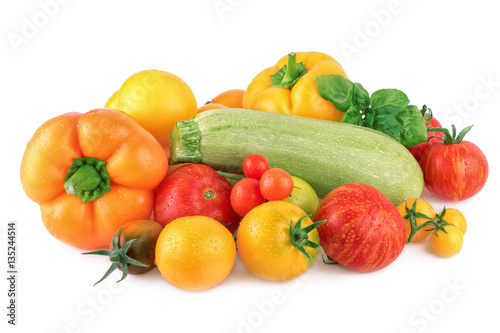 fresh vegetables various of tomato paprika zucchini isolated on white