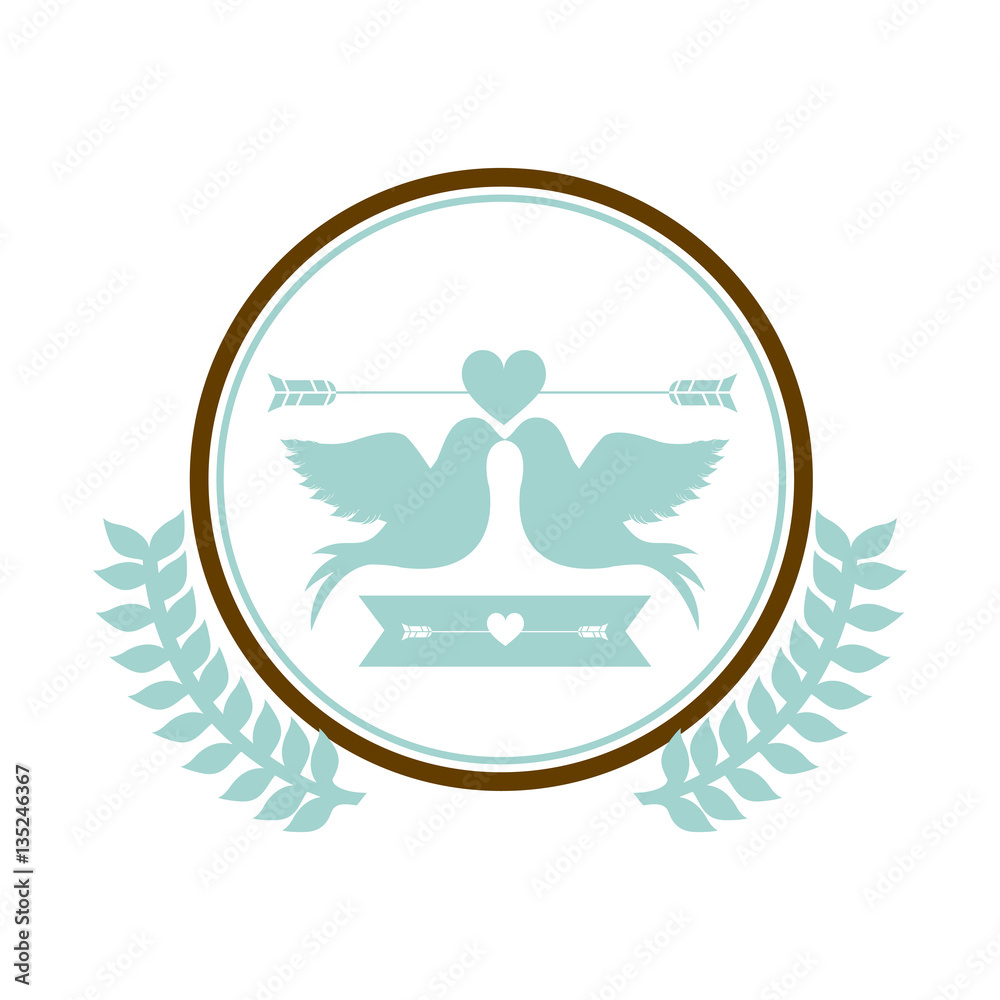 blue circular border with olive branch and pigeons with label vector illustration blue circular border with olive branch and pigeons with label vector illustration