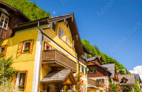 Beautiful architecture of Hallstatt village, Austrian Alps, Salzkammergut, Austria, Europe