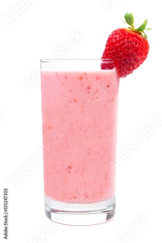 Pink strawberry smoothie in a glass isolated on white