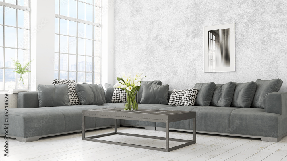 Modern bright interior . 3D rendering Modern bright interior . 3D rendering