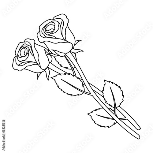 Two roses icon in outline style isolated on white background. Funeral ceremony symbol stock vector illustration.