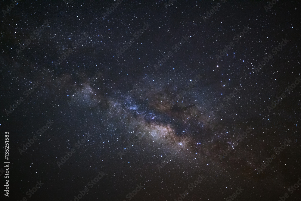 Fototapeta premium Milky Way Galaxy, Long exposure photograph, with grain