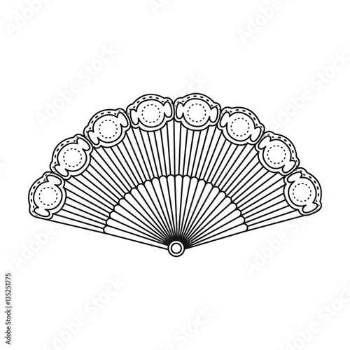 Flamenco fan icon in outline style isolated on white background. Spain country symbol stock vector illustration.