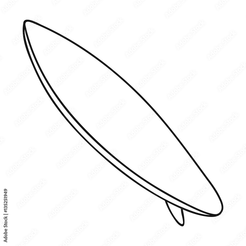 Surfboard icon in outline style isolated on white background. Surfing