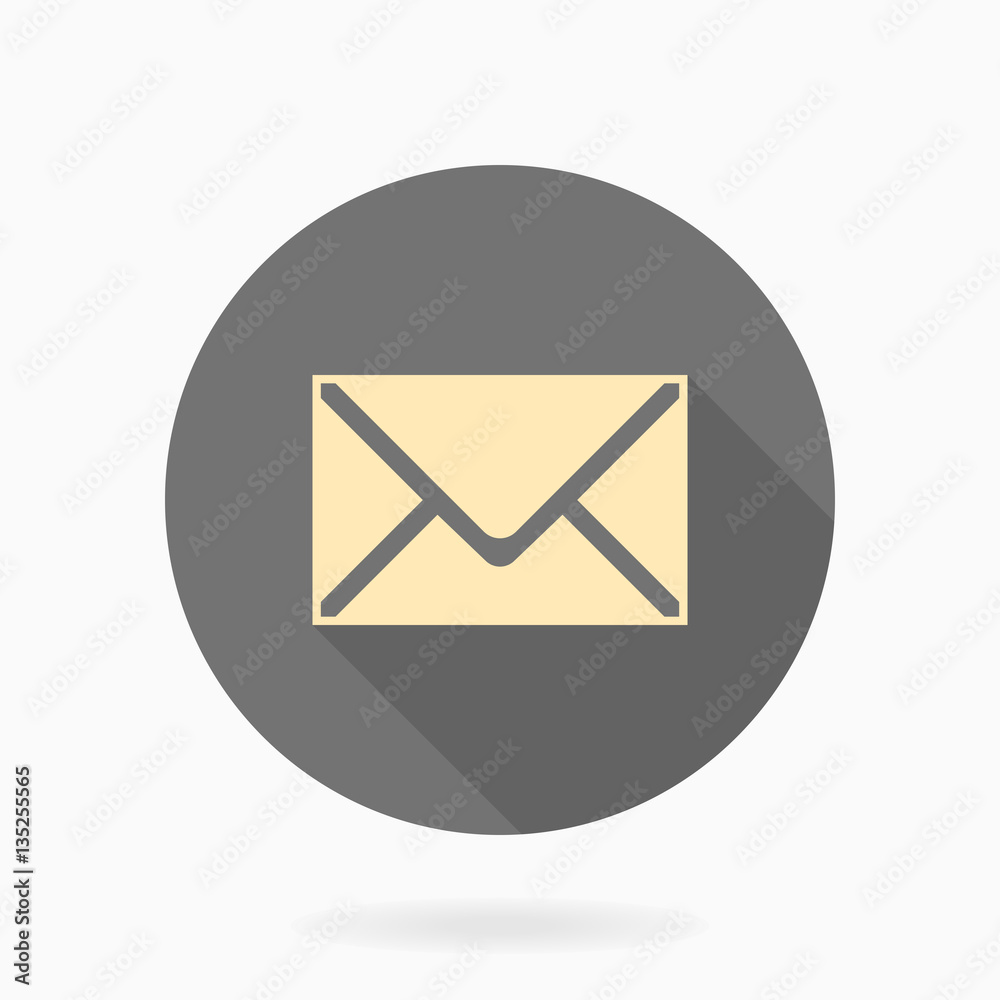 Fine vector mail icon in the circle. Flat design and long shadow Fine vector mail icon in the circle. Flat design and long shadow