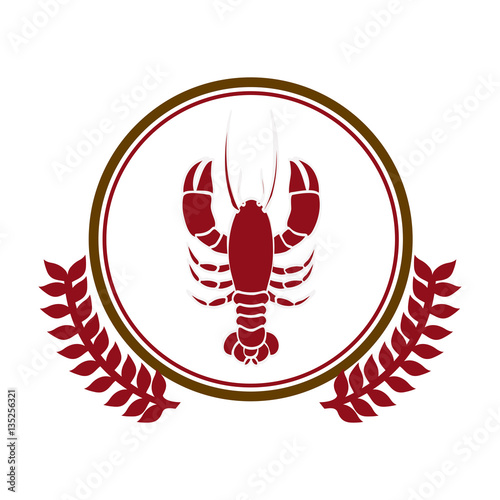 circular border with crown branch with lobster vector illustration © grgroup