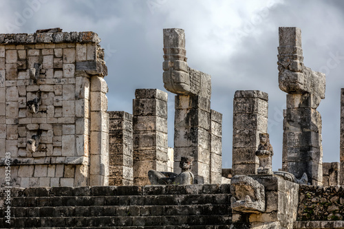 Upper platform of the Temple of a Thousand Warriors with the Chacmool statue at the Chichen Itza archaeological site in Yucatan, Mexico. photo