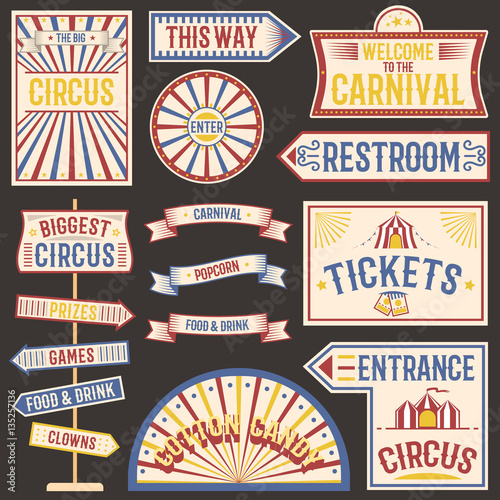 Circus vintage labels banner vector illustration.