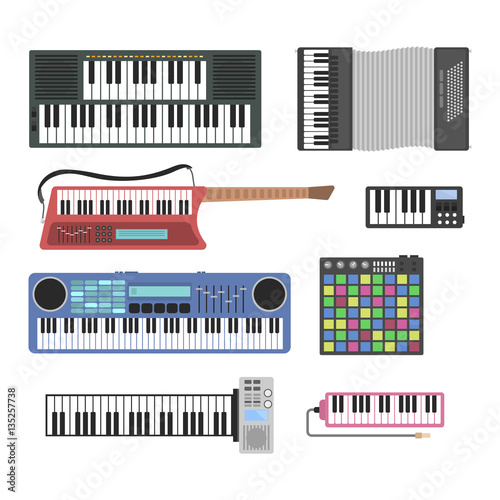 Keyboard musical instruments vector illustration.