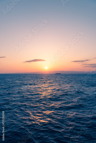 Obraz na płótnie Sunset Sea on the Shipboard,Off the Coast of Fukushima,Japan