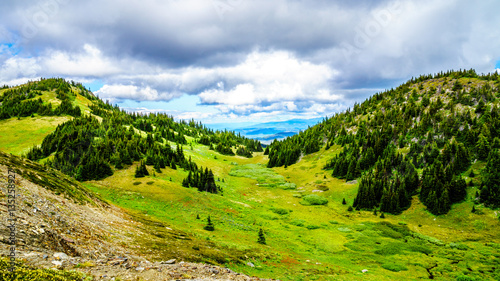 Hiking through the high Alpine Meadows to Tod Mountain in the Shuswap Highlands of central British Columbia