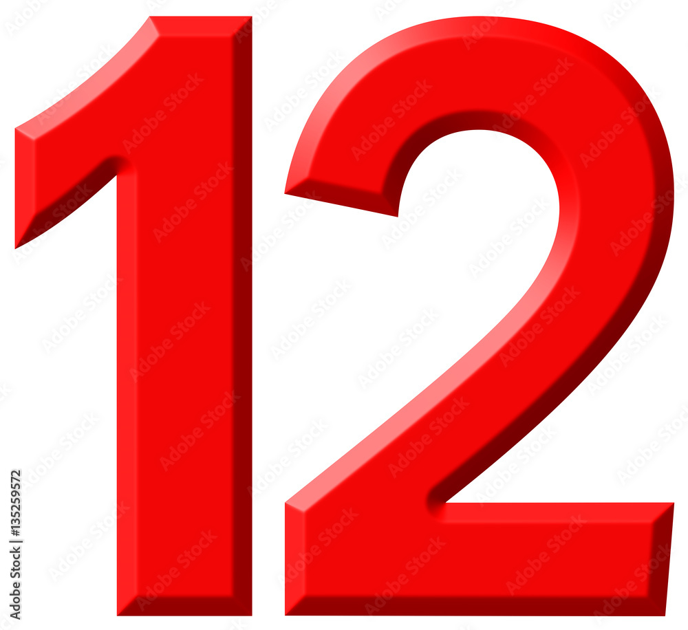 Numeral 12, twelve, isolated on white background, 3d render Numeral 12, twelve, isolated on white background, 3d render