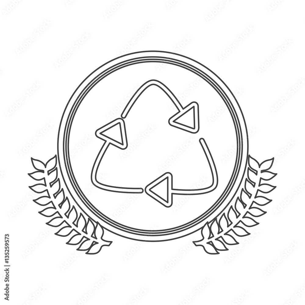 monochrome silhouette circle with decorative olive branch and recycling symbol vector illustration monochrome silhouette circle with decorative olive branch and recycling symbol vector illustration